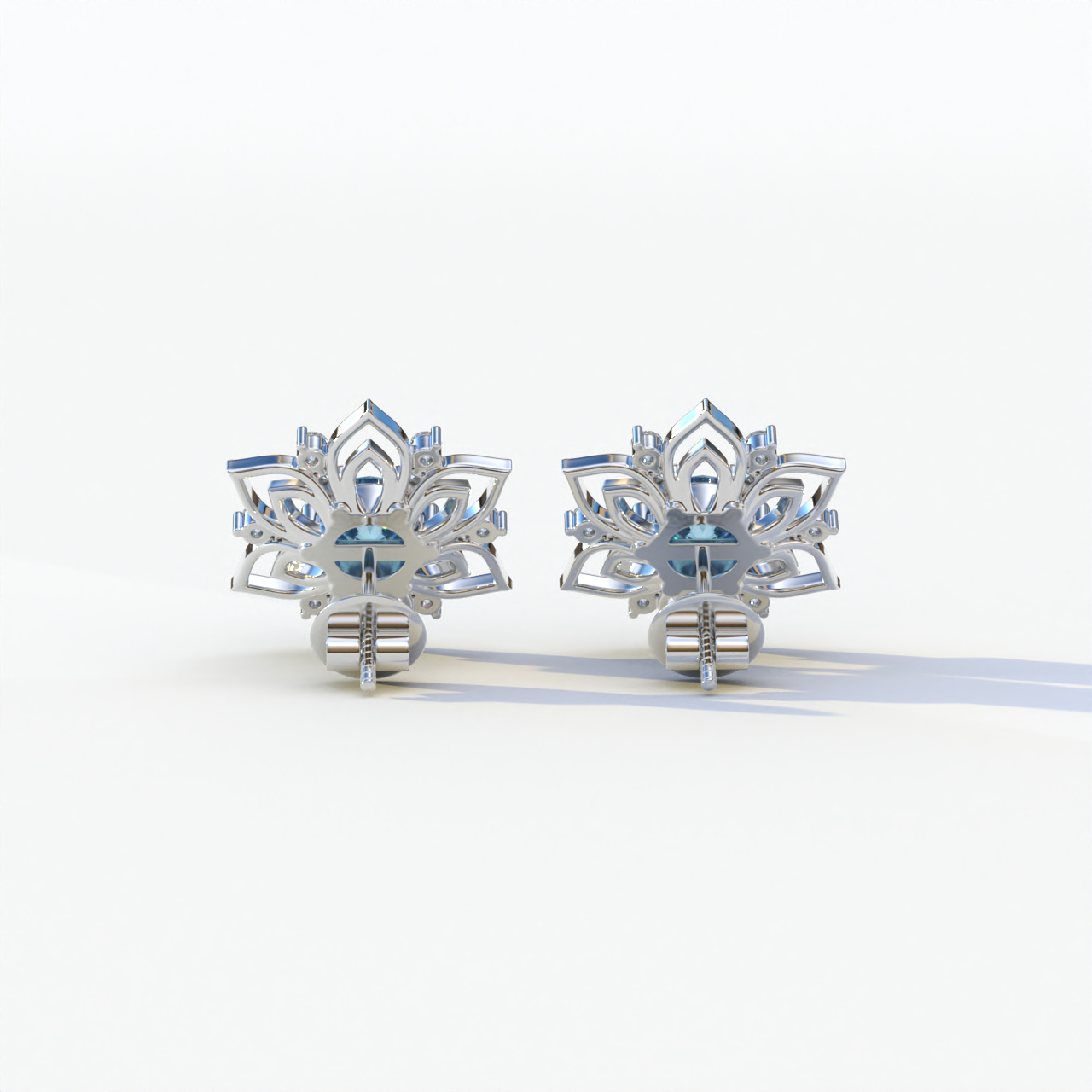 Daffodil - Blue Color Round Cut Diamond Earrings| Beautiful Claw Prong Setting | Certified