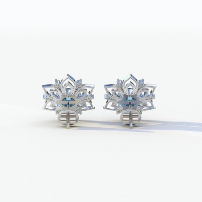 Daffodil - Blue Color Round Cut Diamond Earrings| Beautiful Claw Prong Setting | Certified