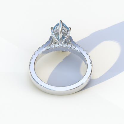 1.5 Carat Blue Marquise Cut Lab Diamond Hidden Halo & Pave Ring - Ash