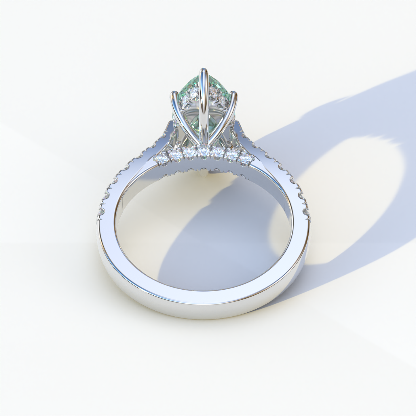 1.5 Carat Green Marquise Cut Lab Diamond Hidden Halo & Pave Ring - Ash