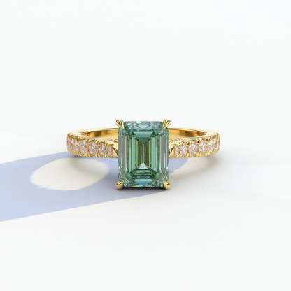 2 Carat Green Emerald Cut Hidden Halo & Pave Lab Diamond Ring - Siara