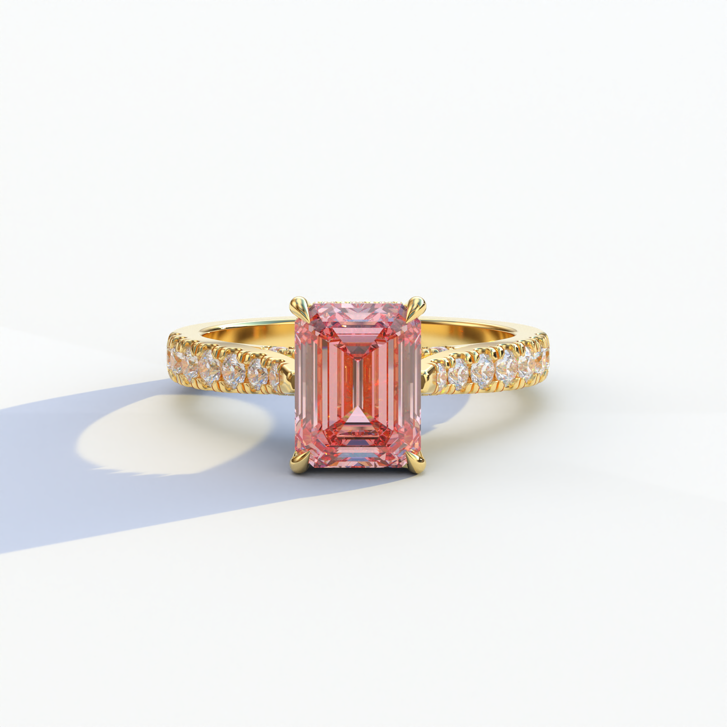 2 Carat Pink Emerald Cut Hidden Halo & Pave Lab Diamond Ring - Siara