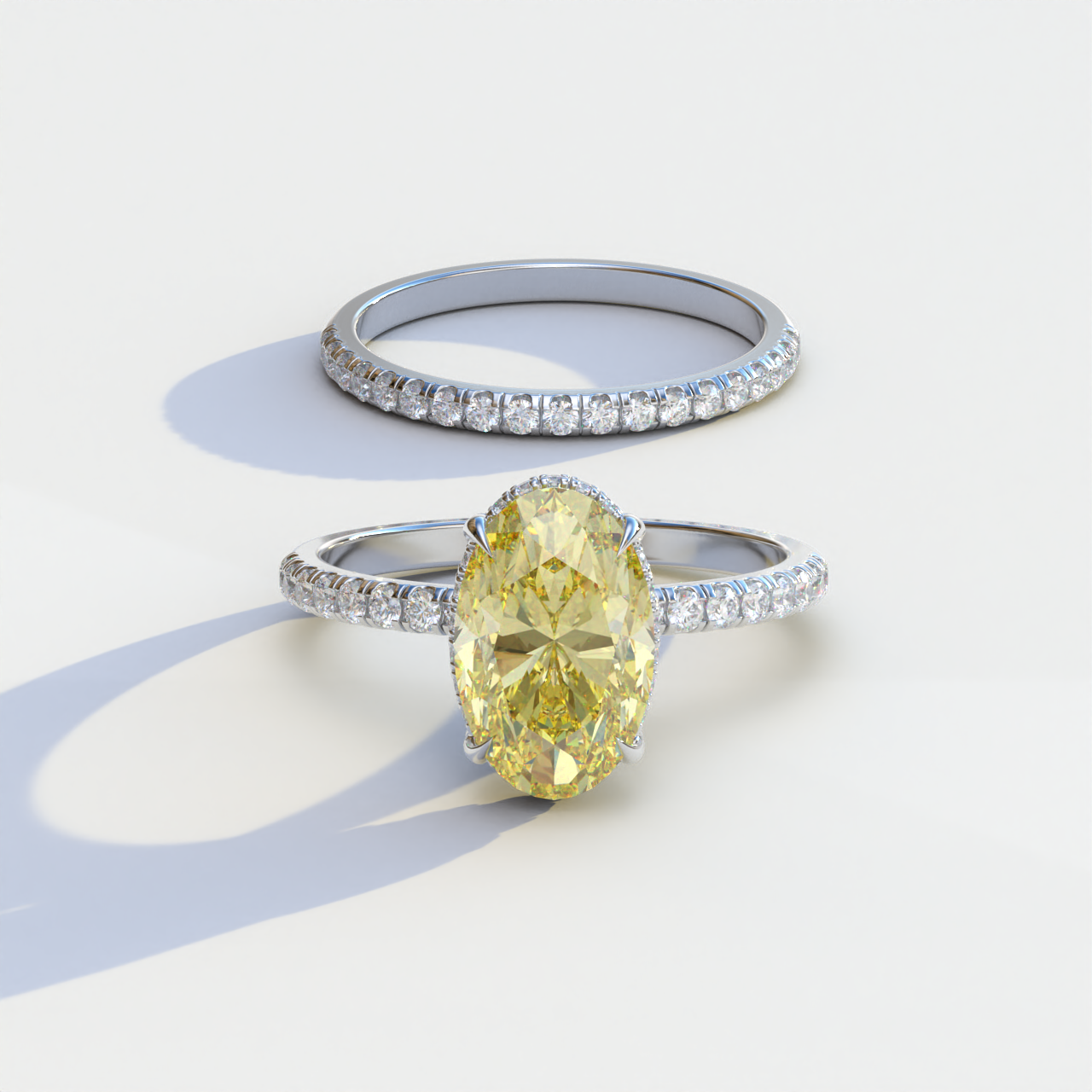 2 Carat Yellow Oval Cut Hidden Halo & Pave Diamond Ring Set	