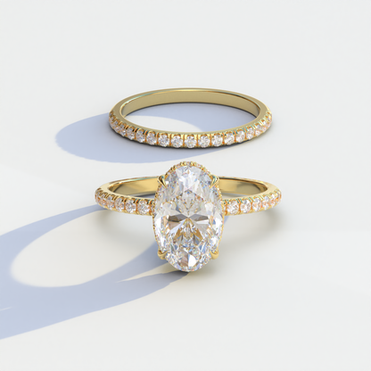 E VVS 2 Carat Oval Cut Hidden Halo & Pave Diamond Ring Set - Olivia