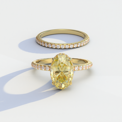 2 Carat Yellow Oval Cut Hidden Halo & Pave Diamond Ring Set - Olivia