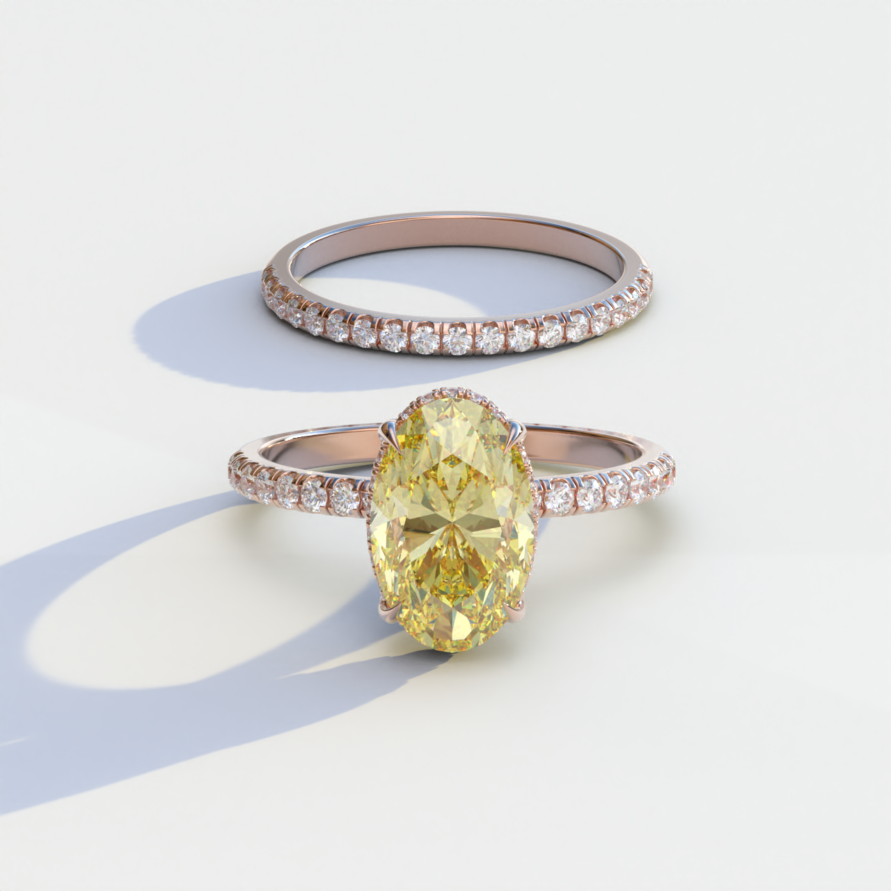 2 Carat Yellow Oval Cut Hidden Halo & Pave Diamond Ring Set - Olivia