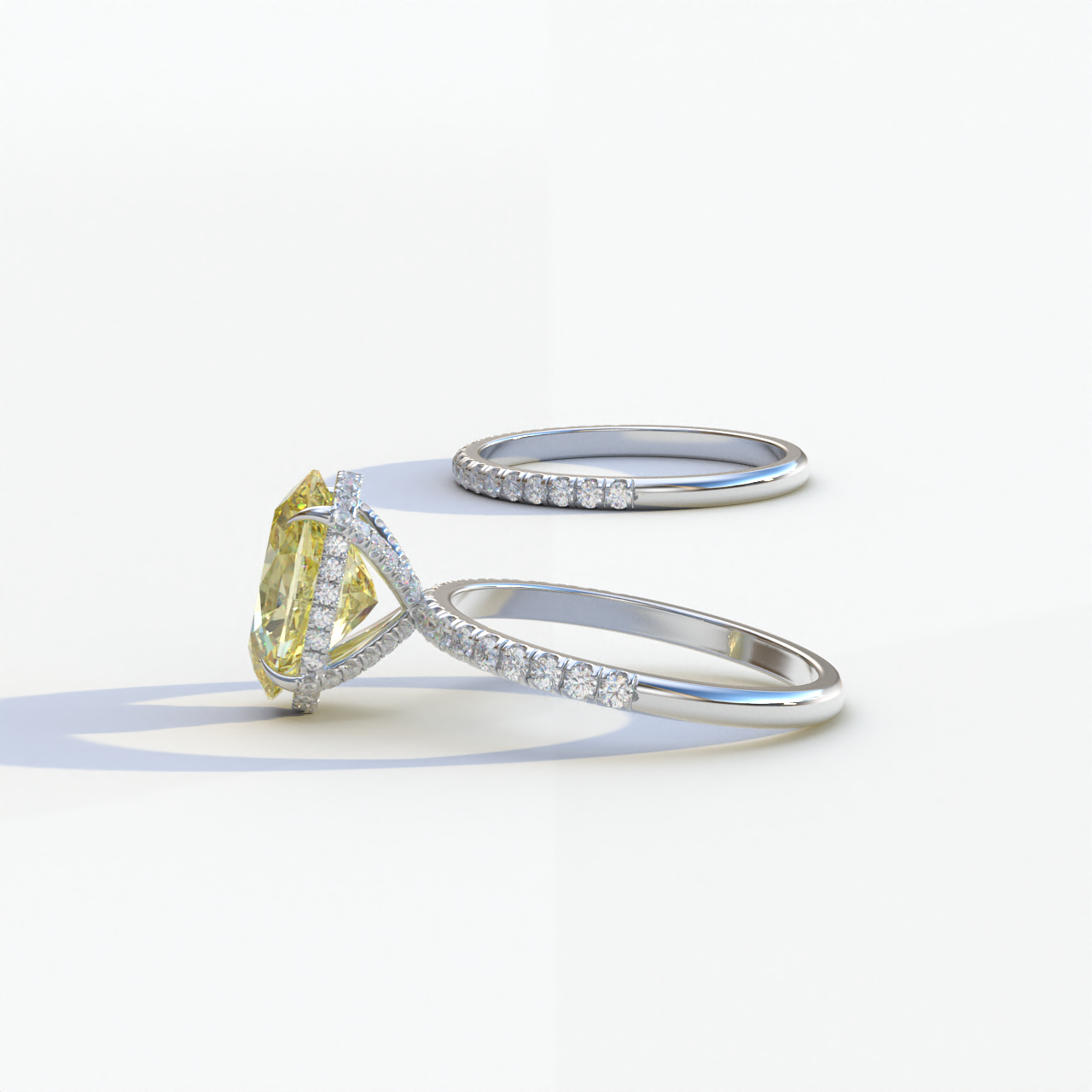 2 Carat Yellow Oval Cut Hidden Halo & Pave Diamond Ring Set - Olivia