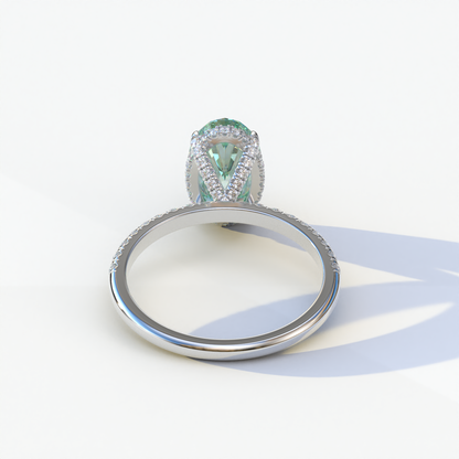 2 Carat Green Oval Cut Hidden Halo & Pave Diamond Ring Set - Olivia