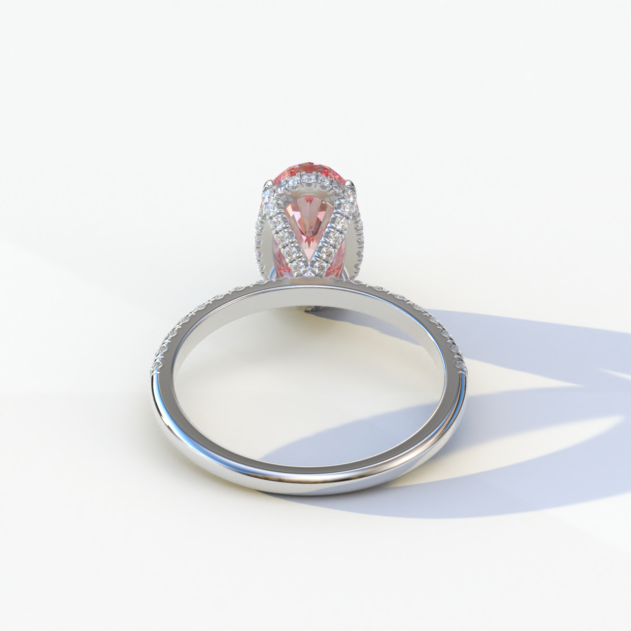 2 Carat Pink Oval Cut Hidden Halo & Pave Diamond Ring Set - Olivia