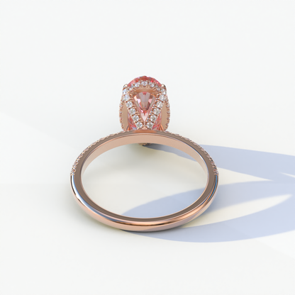 2 Carat Pink Oval Cut Hidden Halo & Pave Diamond Ring Set - Olivia