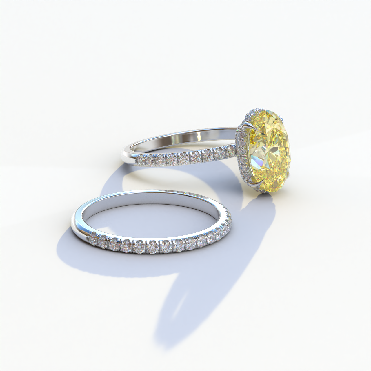 2 Carat Yellow Oval Cut Hidden Halo & Pave Diamond Ring Set - Olivia