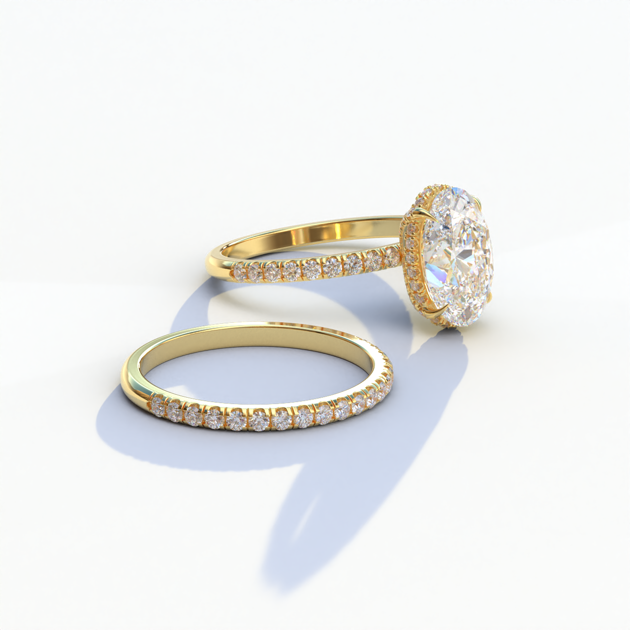 E VVS 2 Carat Oval Cut Hidden Halo & Pave Diamond Ring Set - Olivia