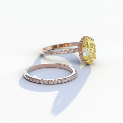 2 Carat Yellow Oval Cut Hidden Halo & Pave Diamond Ring Set - Olivia