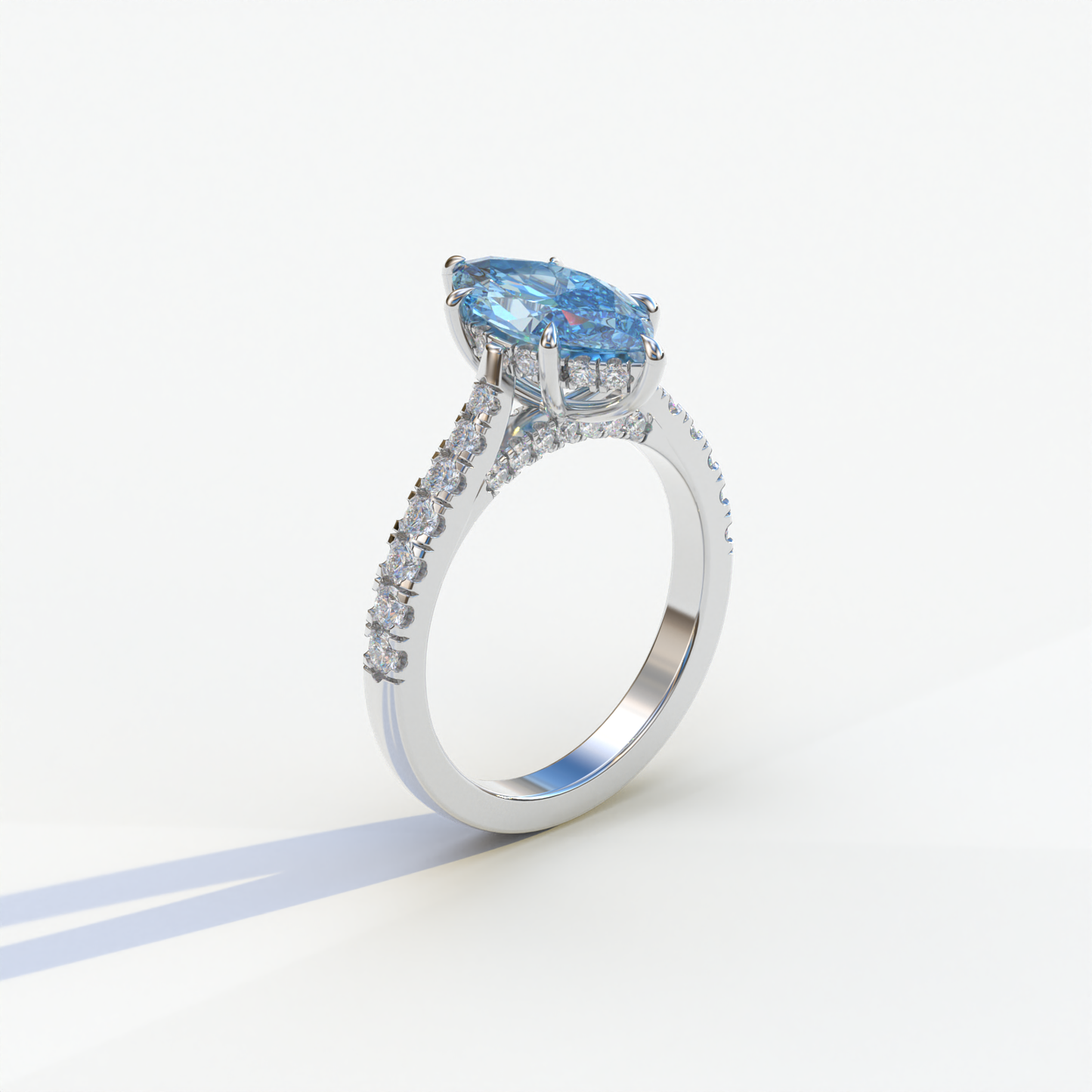 1.5 Carat Blue Marquise Cut Lab Diamond Hidden Halo & Pave Ring - Ash