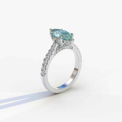 1.5 Carat Green Marquise Cut Lab Diamond Hidden Halo & Pave Ring - Ash