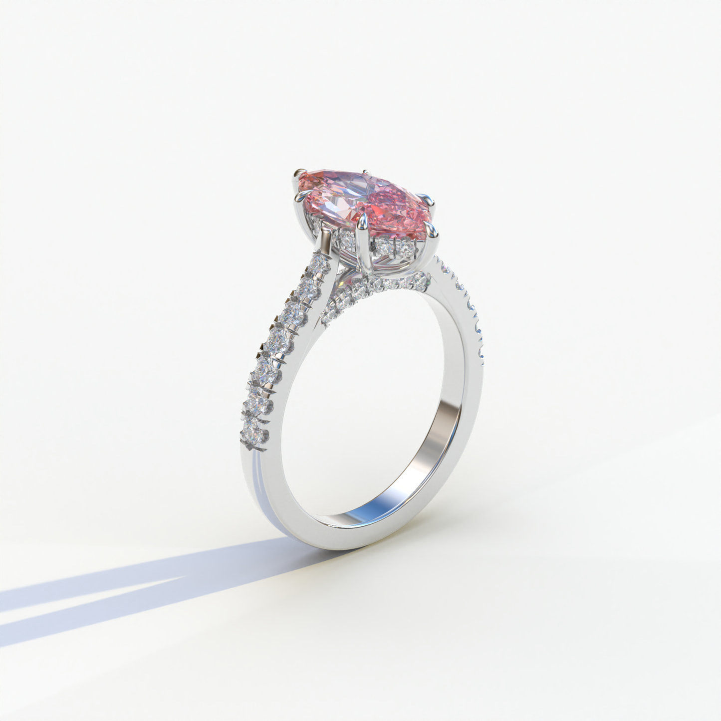 1.5 Carat Pink Marquise Cut Lab Diamond Hidden Halo & Pave Ring - Ash