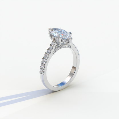 1.5 Carat E-VVS Marquise Cut Lab Diamond Hidden Halo & Pave Ring - Ash