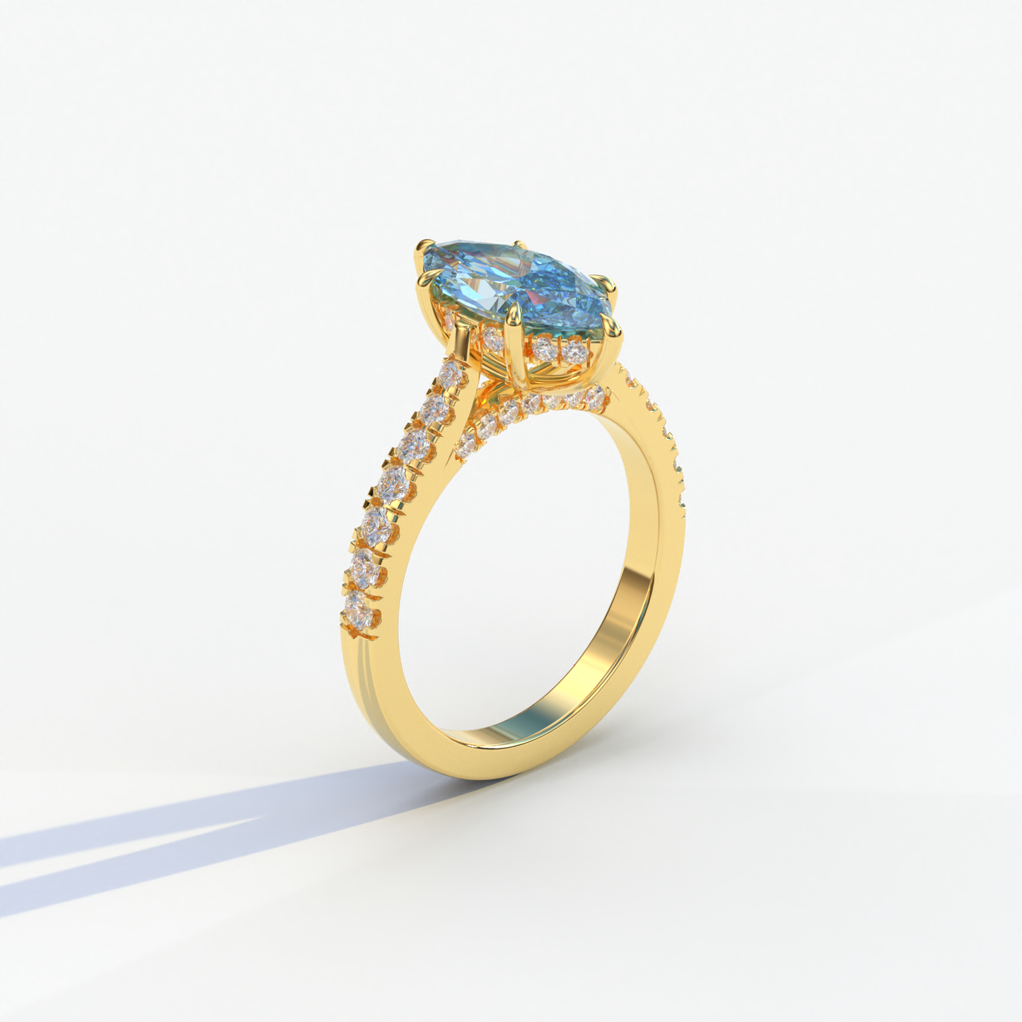 1.5 Carat Blue Marquise Cut Lab Diamond Hidden Halo & Pave Ring - Ash