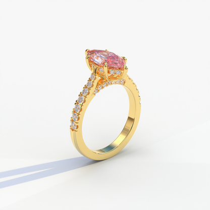 1.5 Carat Pink Marquise Cut Lab Diamond Hidden Halo & Pave Ring - Ash