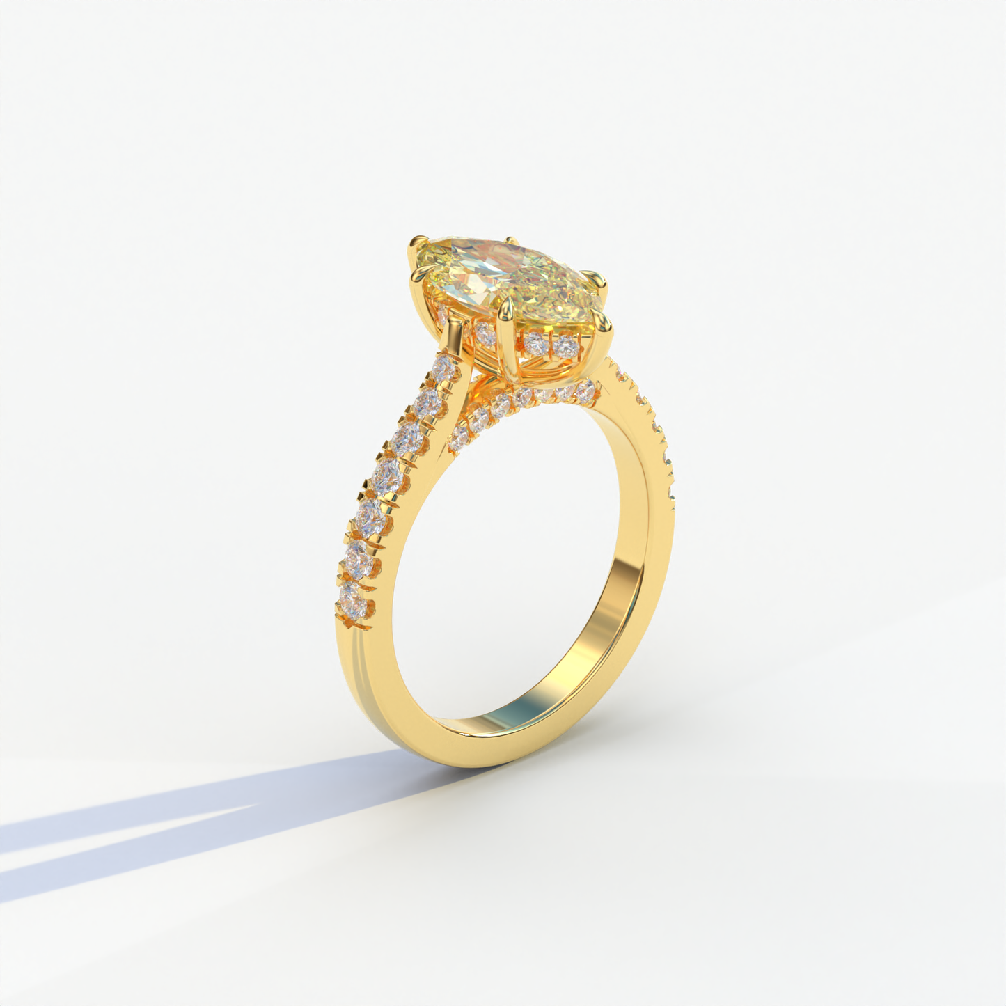 1.5 Carat Yellow Marquise Cut Lab Diamond Hidden Halo & Pave Ring - Ash