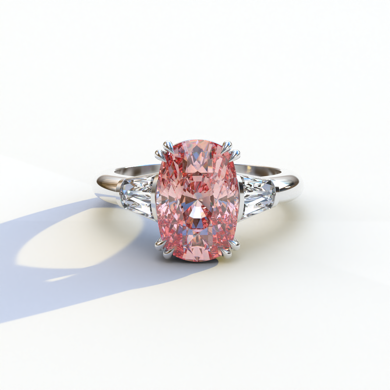 5 carat pink cushion cut lab-grown diamond, elongated cushion engagement ring, lab-grown diamond engagement ring, ethical pink diamond ring, cushion cut diamond ring