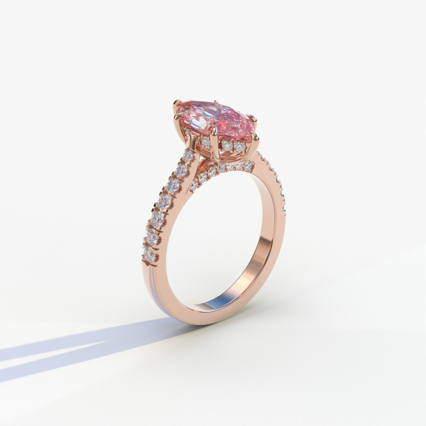 1.5 Carat Pink Marquise Cut Lab Diamond Hidden Halo & Pave Ring - Ash