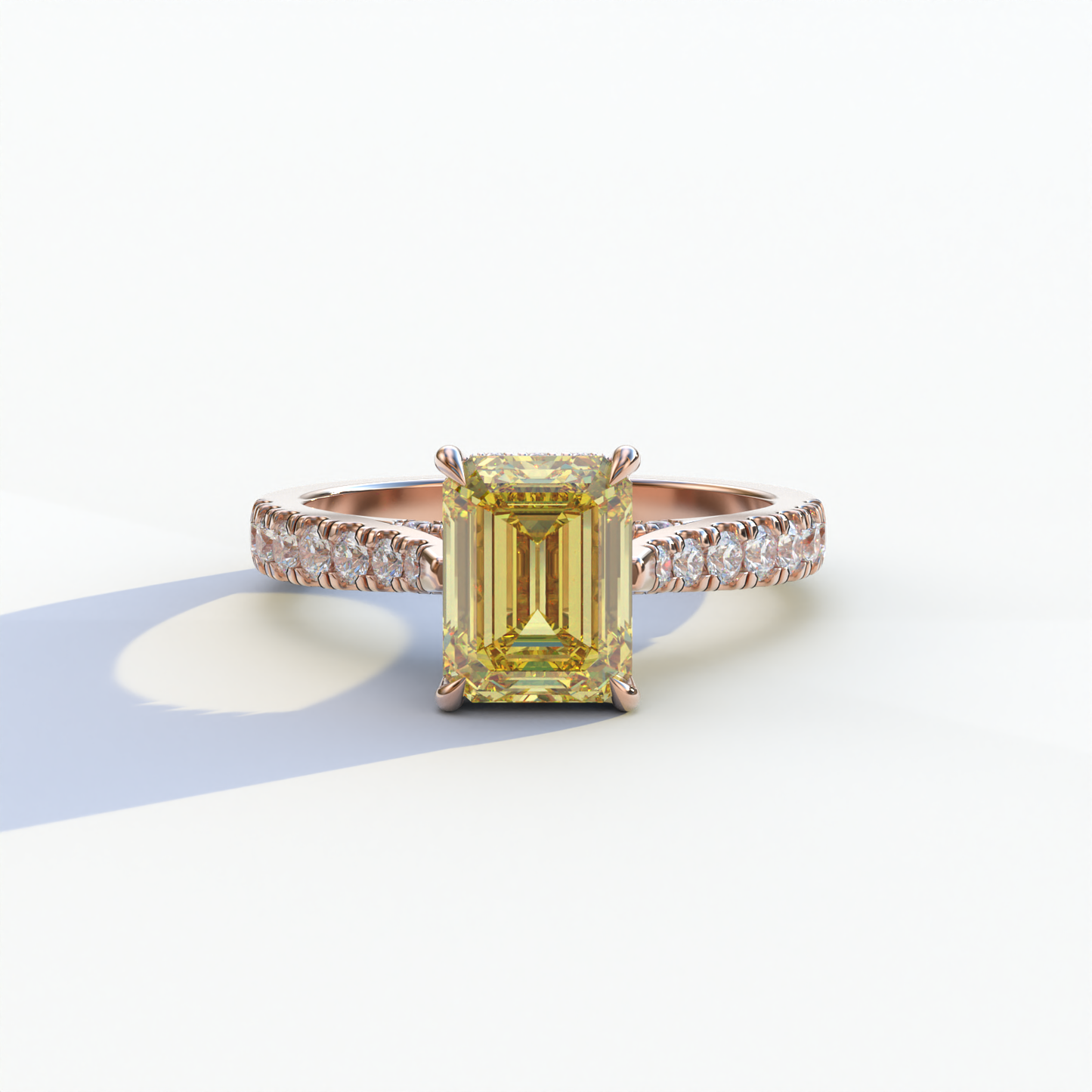 2 Carat Yellow Emerald Cut Hidden Halo & Pave Lab Diamond Ring - Siara