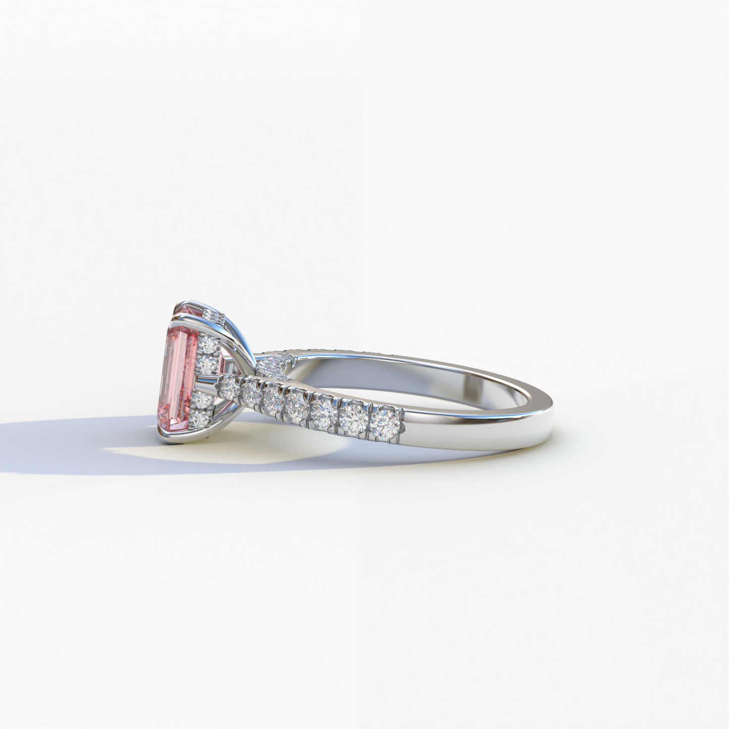 2 Carat Pink Emerald Cut Hidden Halo & Pave Lab Diamond Ring - Siara