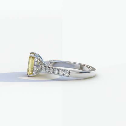 2 Carat Yellow Emerald Cut Hidden Halo & Pave Lab Diamond Ring - Siara