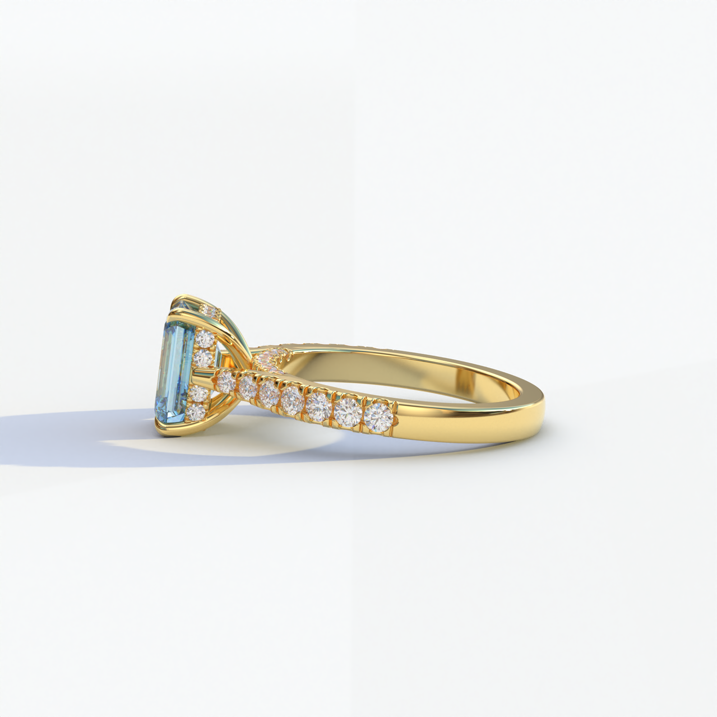 2 Carat Blue Emerald Cut Hidden Halo & Pave Lab Diamond Ring - Siara