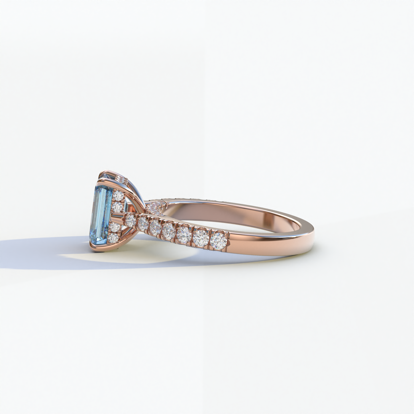 2 Carat Blue Emerald Cut Hidden Halo & Pave Lab Diamond Ring - Siara