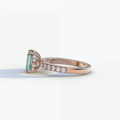 2 Carat Green Emerald Cut Hidden Halo & Pave Lab Diamond Ring - Siara