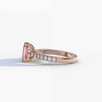 2 Carat Pink Emerald Cut Hidden Halo & Pave Lab Diamond Ring - Siara