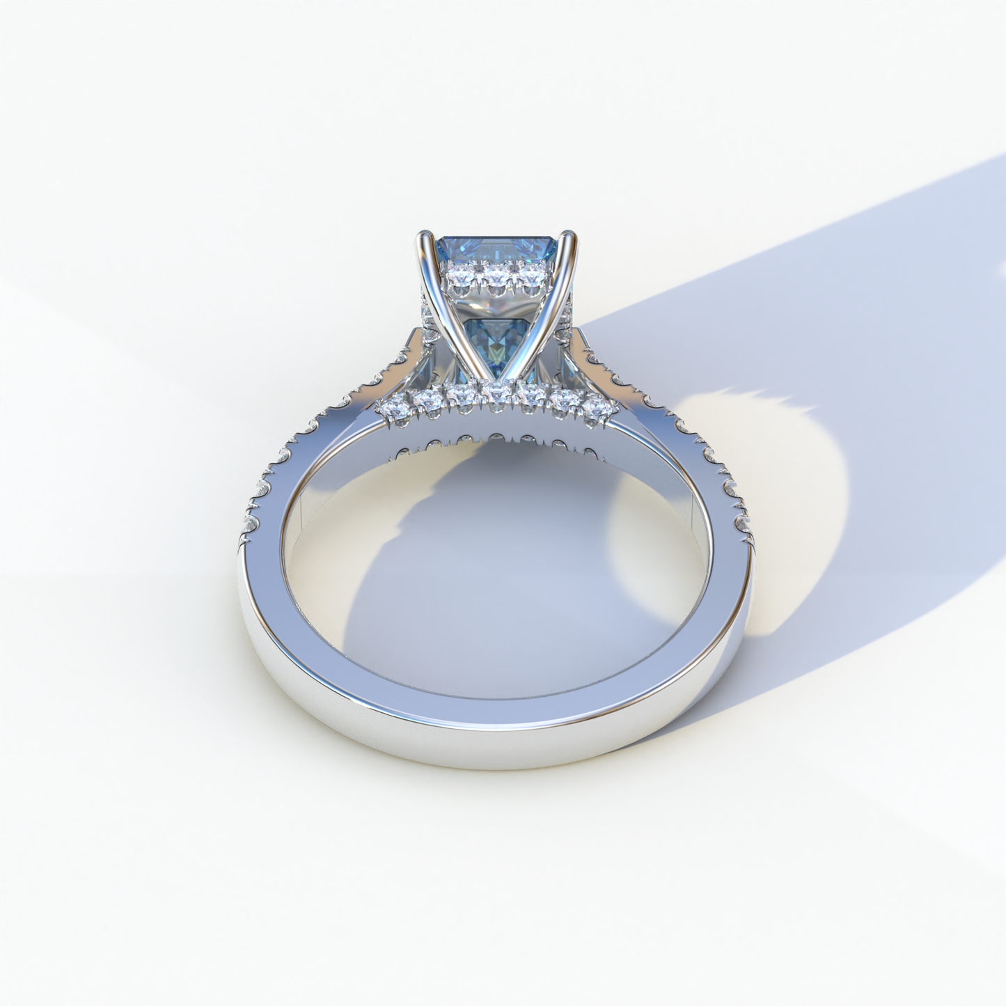 2 Carat Blue Emerald Cut Hidden Halo & Pave Lab Diamond Ring - Siara