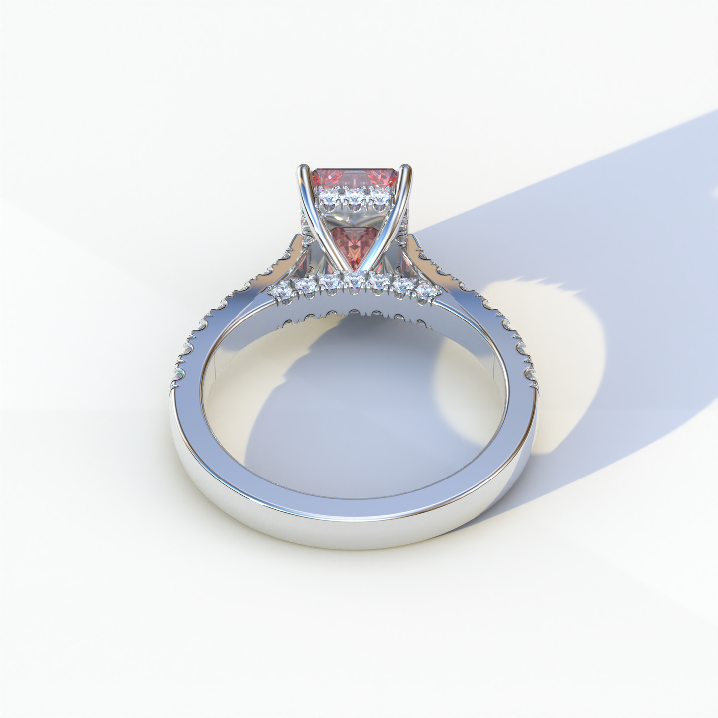 2 Carat Pink Emerald Cut Hidden Halo & Pave Lab Diamond Ring - Siara