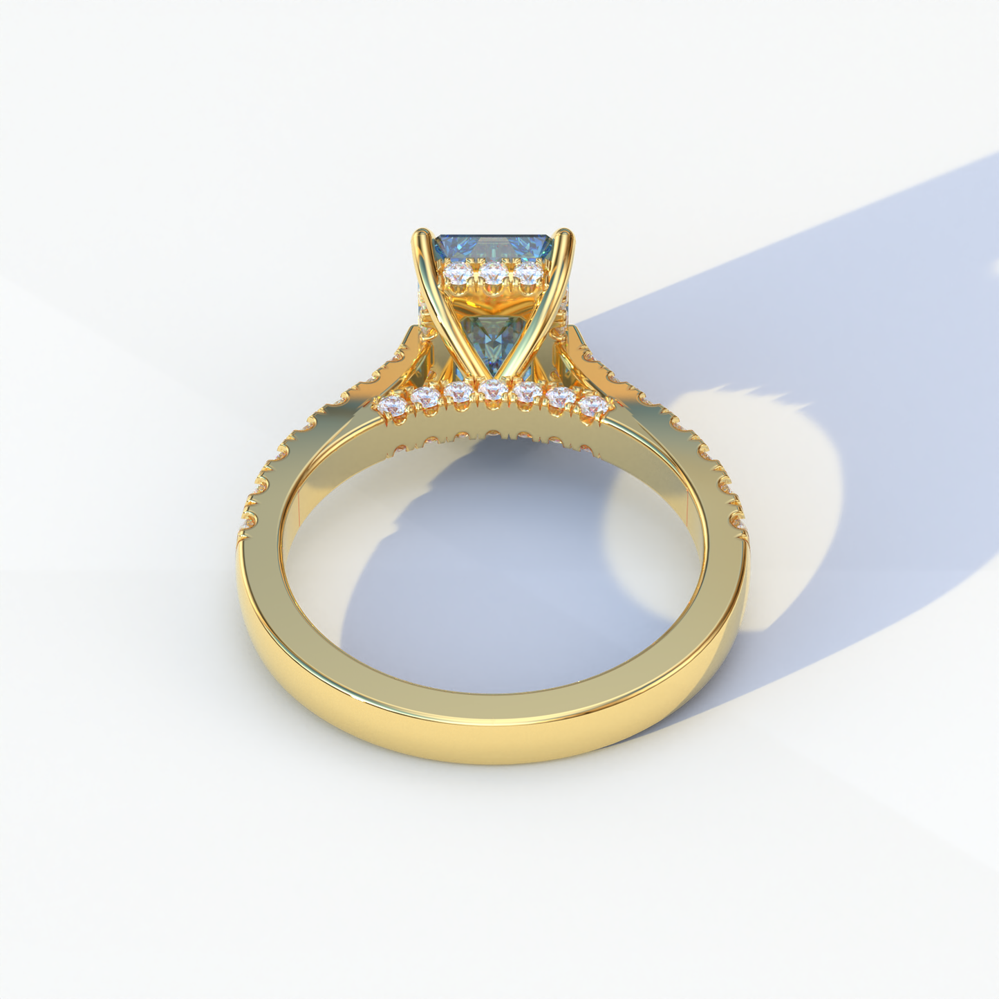 2 Carat Blue Emerald Cut Hidden Halo & Pave Lab Diamond Ring - Siara