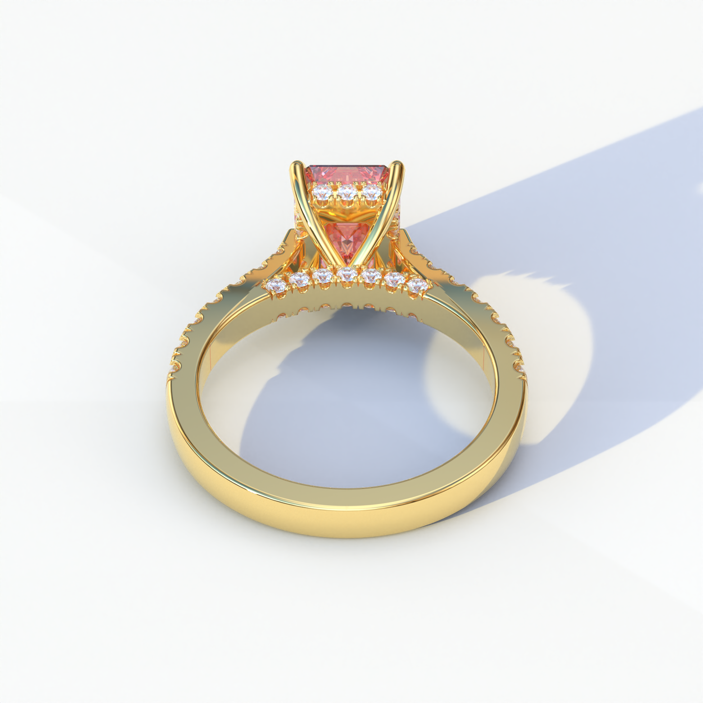 2 Carat Pink Emerald Cut Hidden Halo & Pave Lab Diamond Ring - Siara