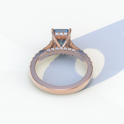 2 Carat Blue Emerald Cut Hidden Halo & Pave Lab Diamond Ring - Siara