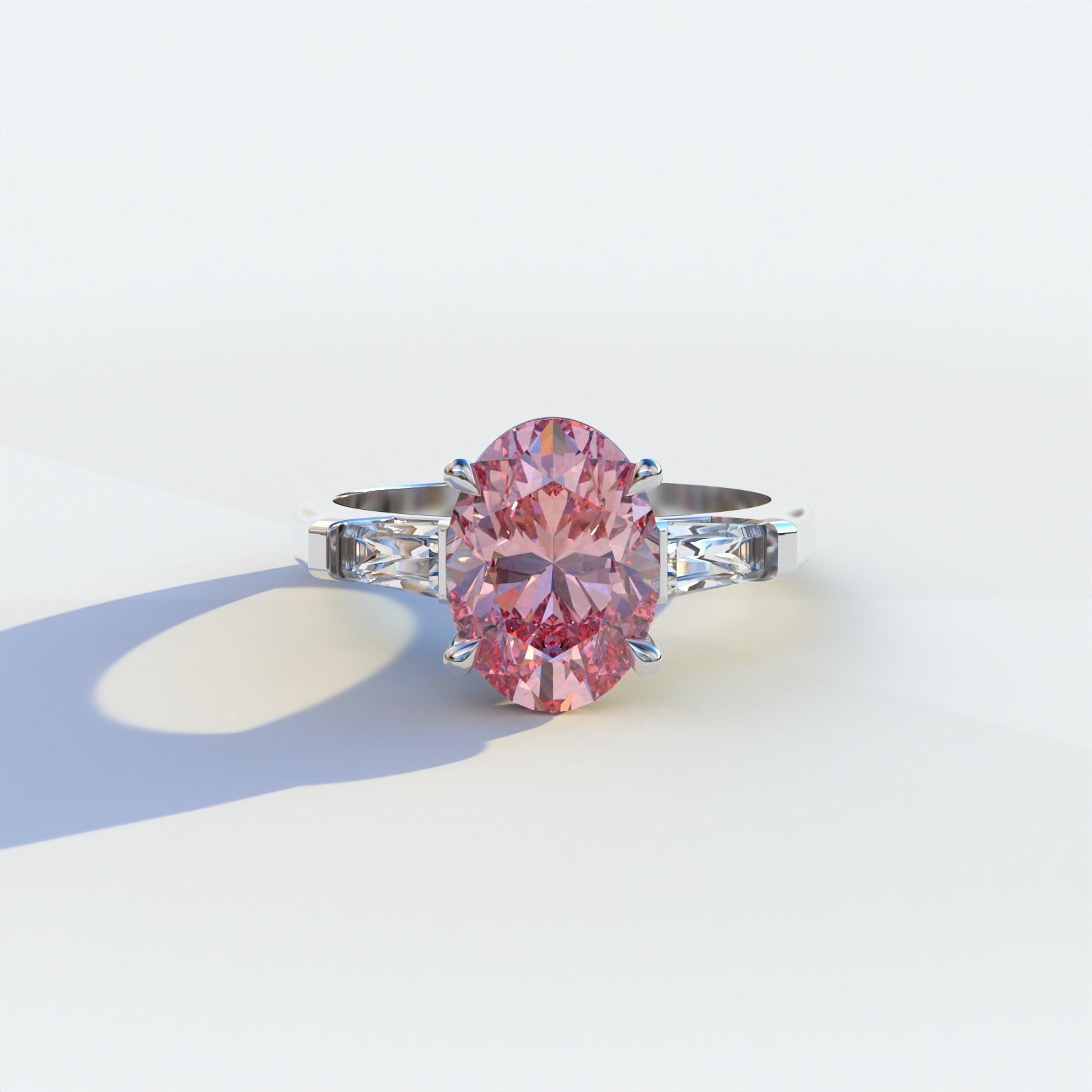 2.5 Carat Pink Oval & Baguette Multi Stone Lab Diamond Ring	