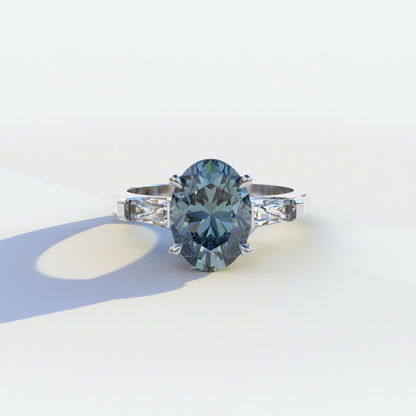 2.5 Carat Blue Oval & Baguette Multi Stone Lab Diamond Ring	