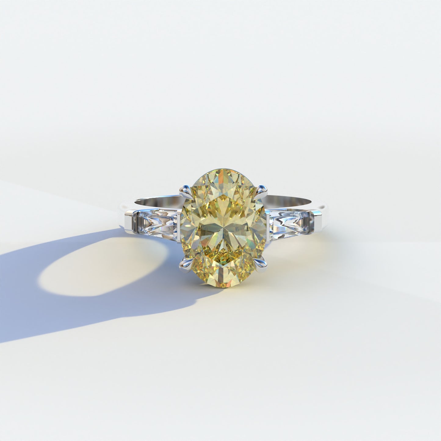 2.5 Carat Yellow Oval & Baguette Multi Stone Lab Diamond Ring	