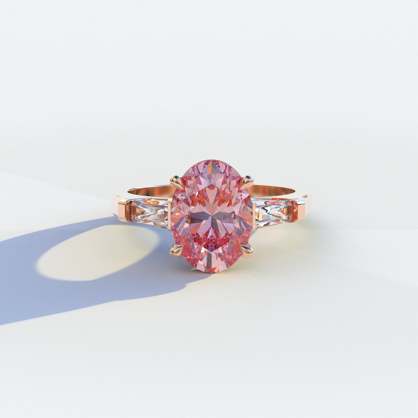 2.5 Carat Pink Oval & Baguette Multi Stone Lab Diamond Ring - Etincelle