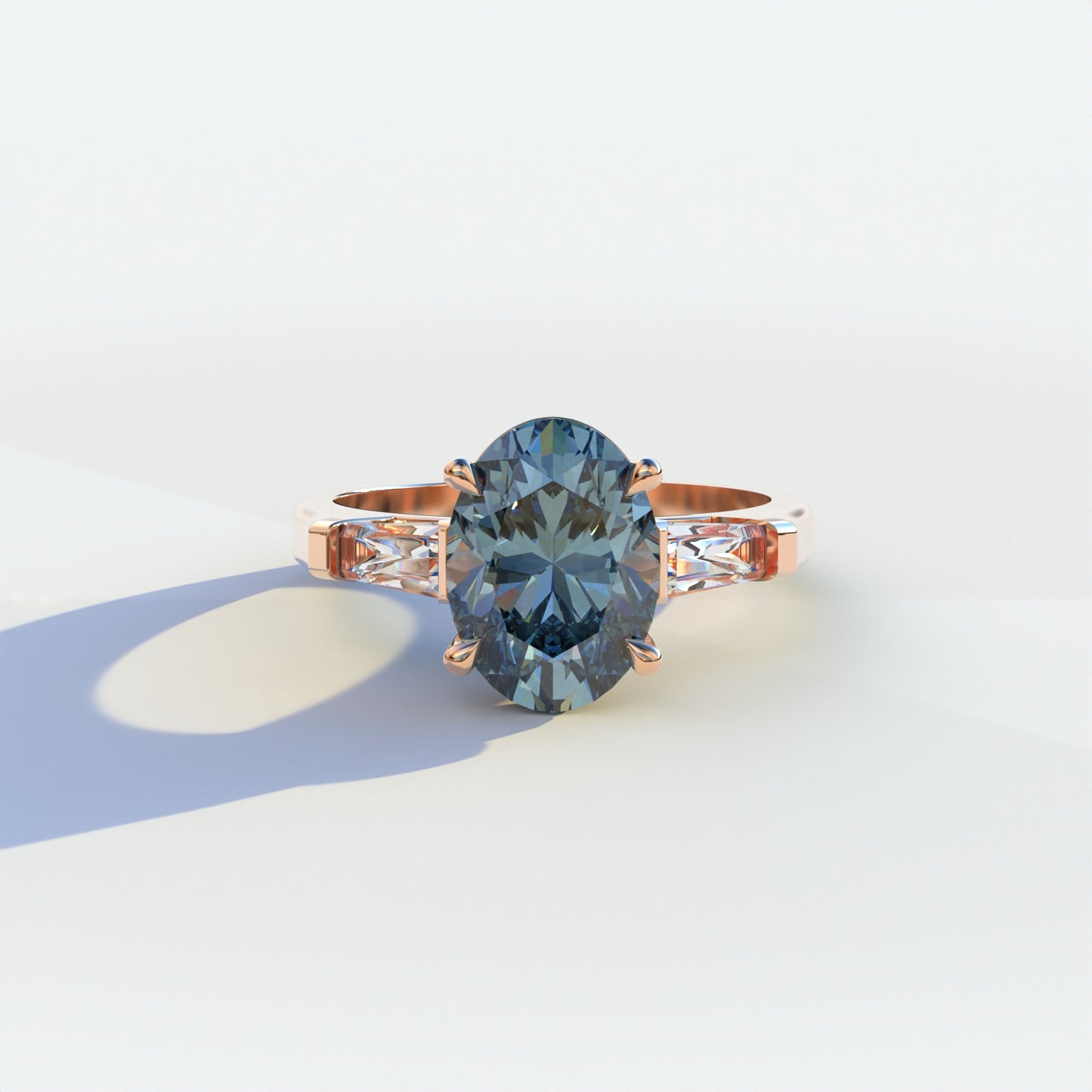 2.5 Carat Blue Oval & Baguette Multi Stone Lab Diamond Ring - Etincelle