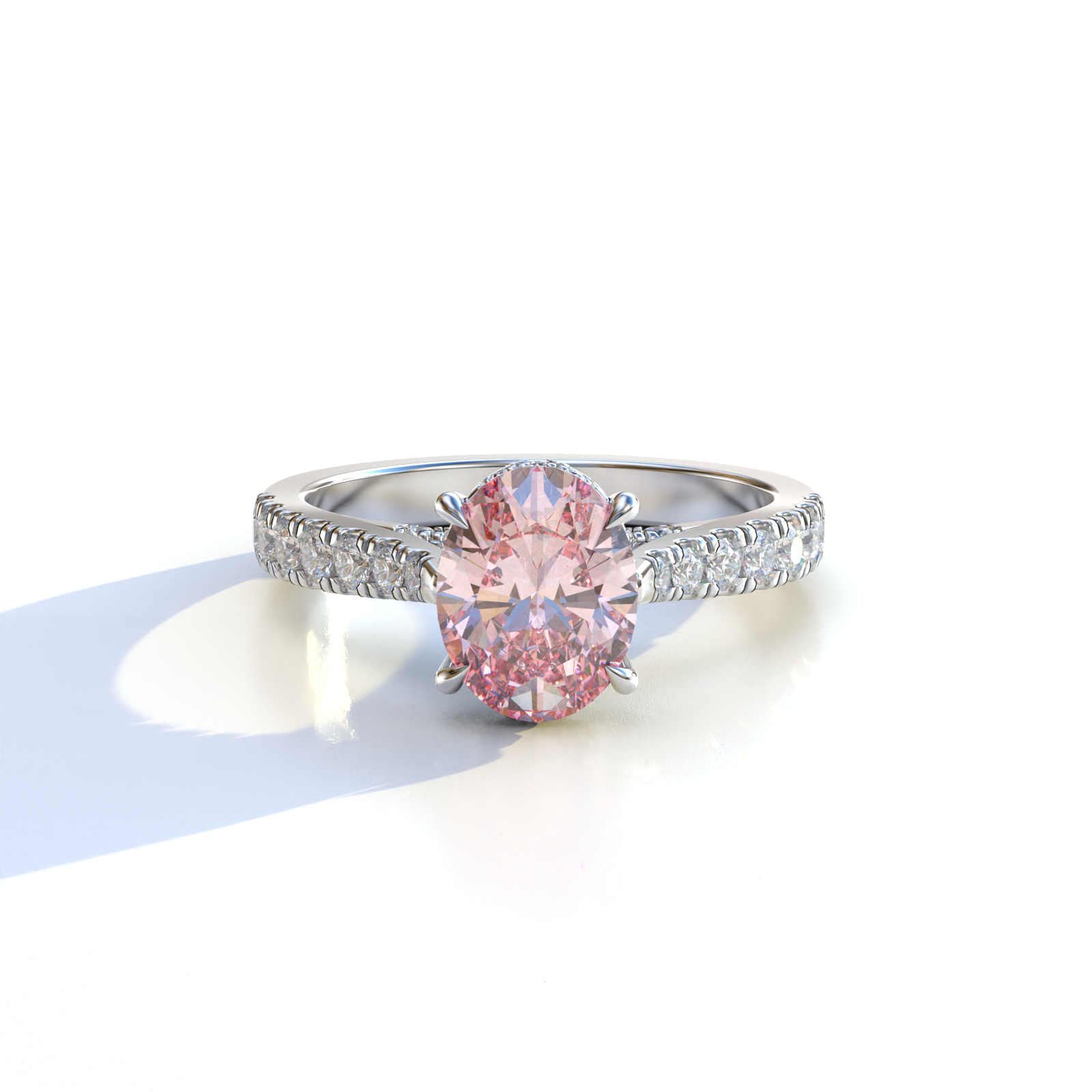 1.50 carat pink oval cut lab-grown diamond, pink oval engagement ring, lab-grown diamond engagement ring, ethical pink diamond ring, oval cut engagement ring