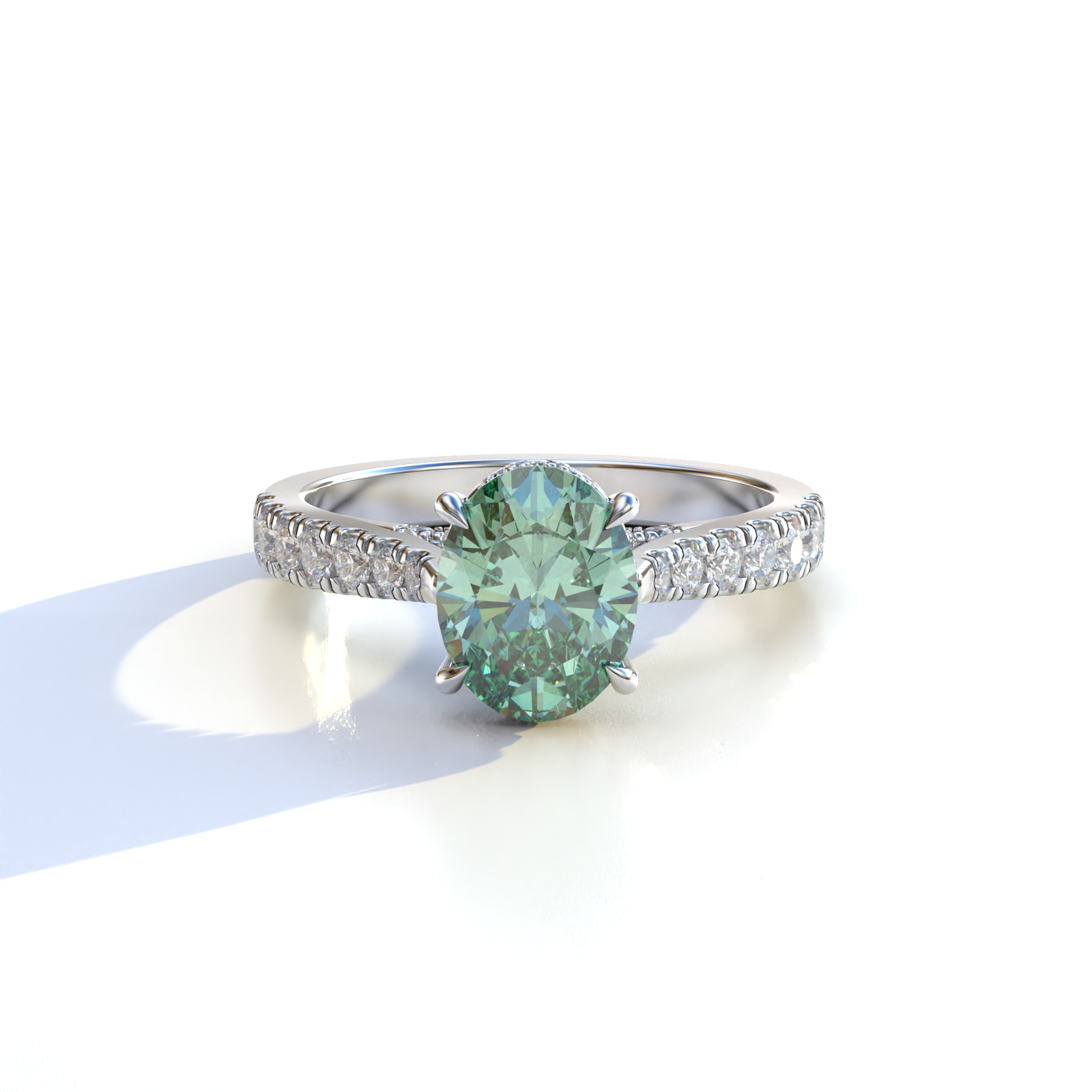  1.50 carat green oval cut lab-grown diamond, green oval engagement ring, lab-grown diamond engagement ring, ethical green diamond ring, oval cut engagement ring