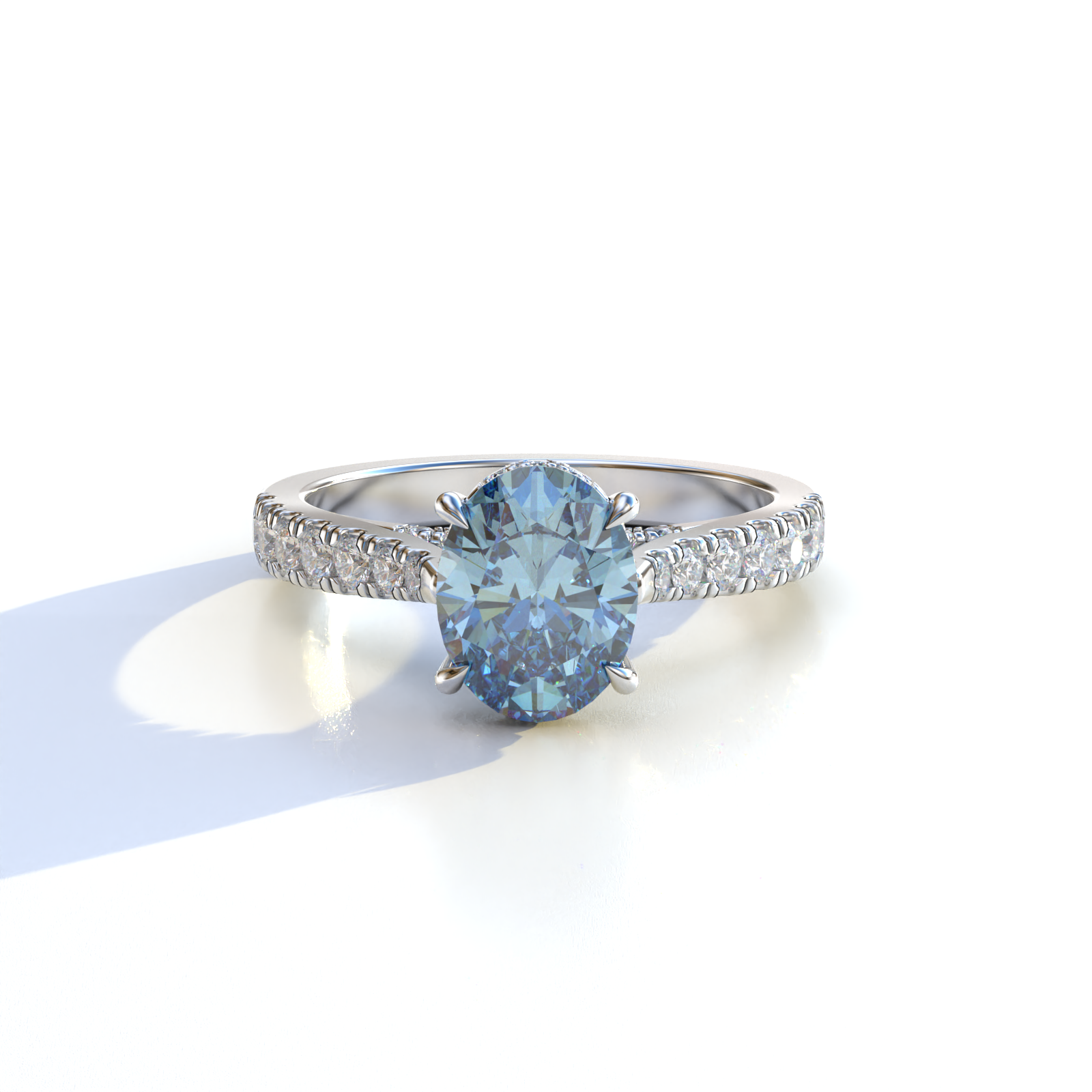 1.50 carat blue oval cut lab-grown diamond, blue oval engagement ring, lab-grown diamond engagement ring, ethical blue diamond ring, oval cut engagement ring