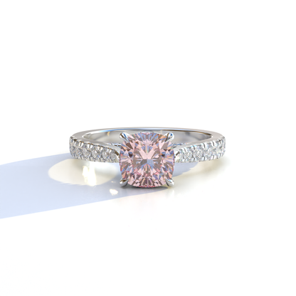 2 Carat Pink Color Cushion Cut Lab Diamond Engagement Ring set - Leo