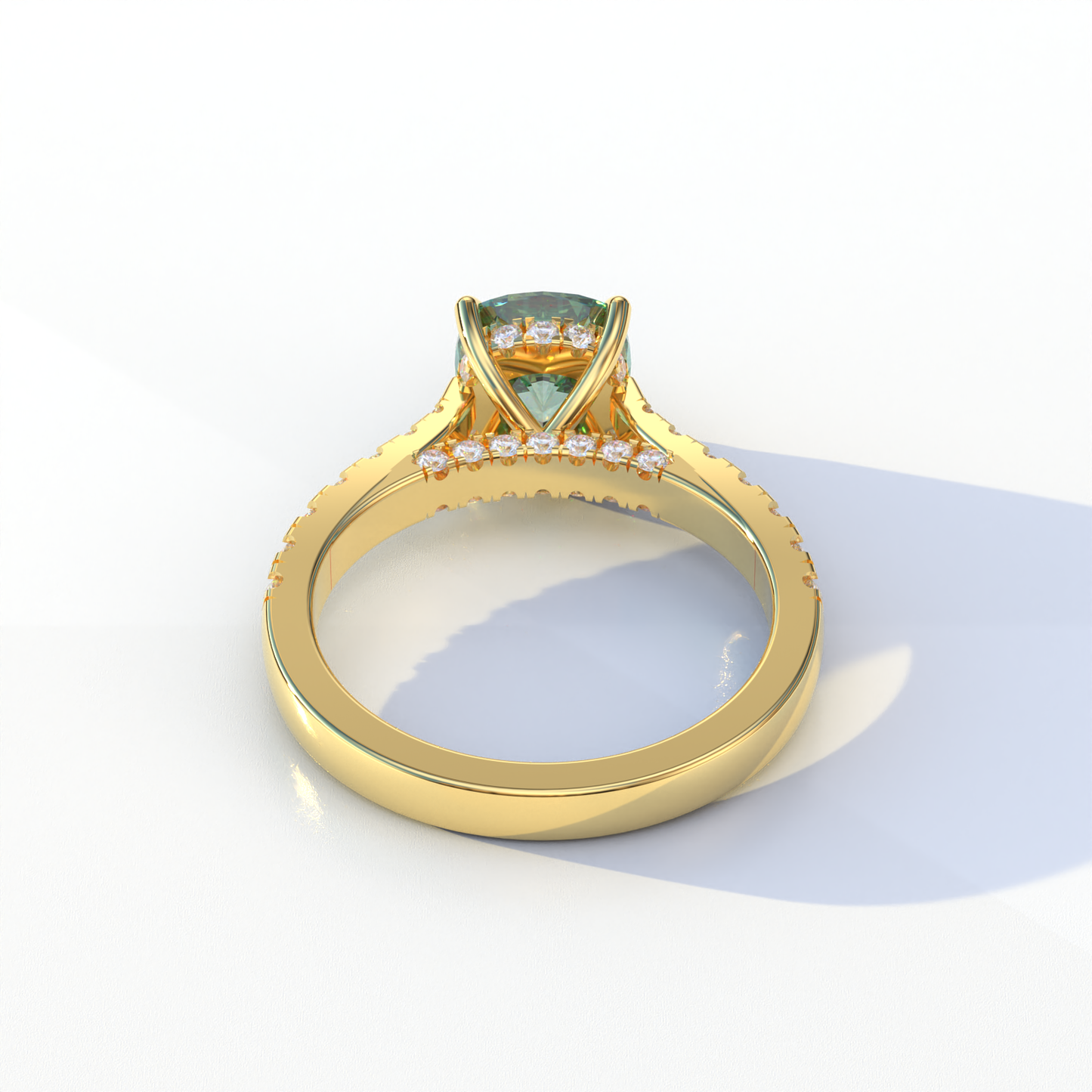 2 Carat Green Color Cushion Cut Lab Diamond Engagement Ring set - Leo