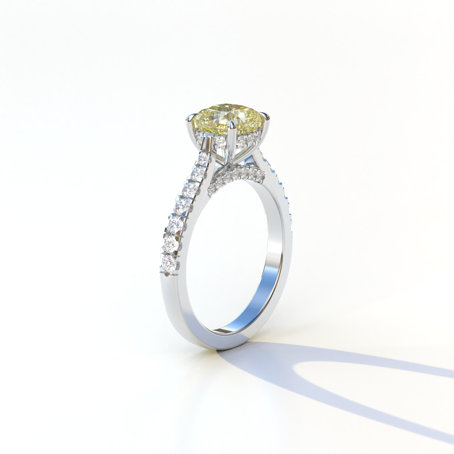 2 Carat Yellow Cushion Cut Lab Diamond Engagement Ring - Leo