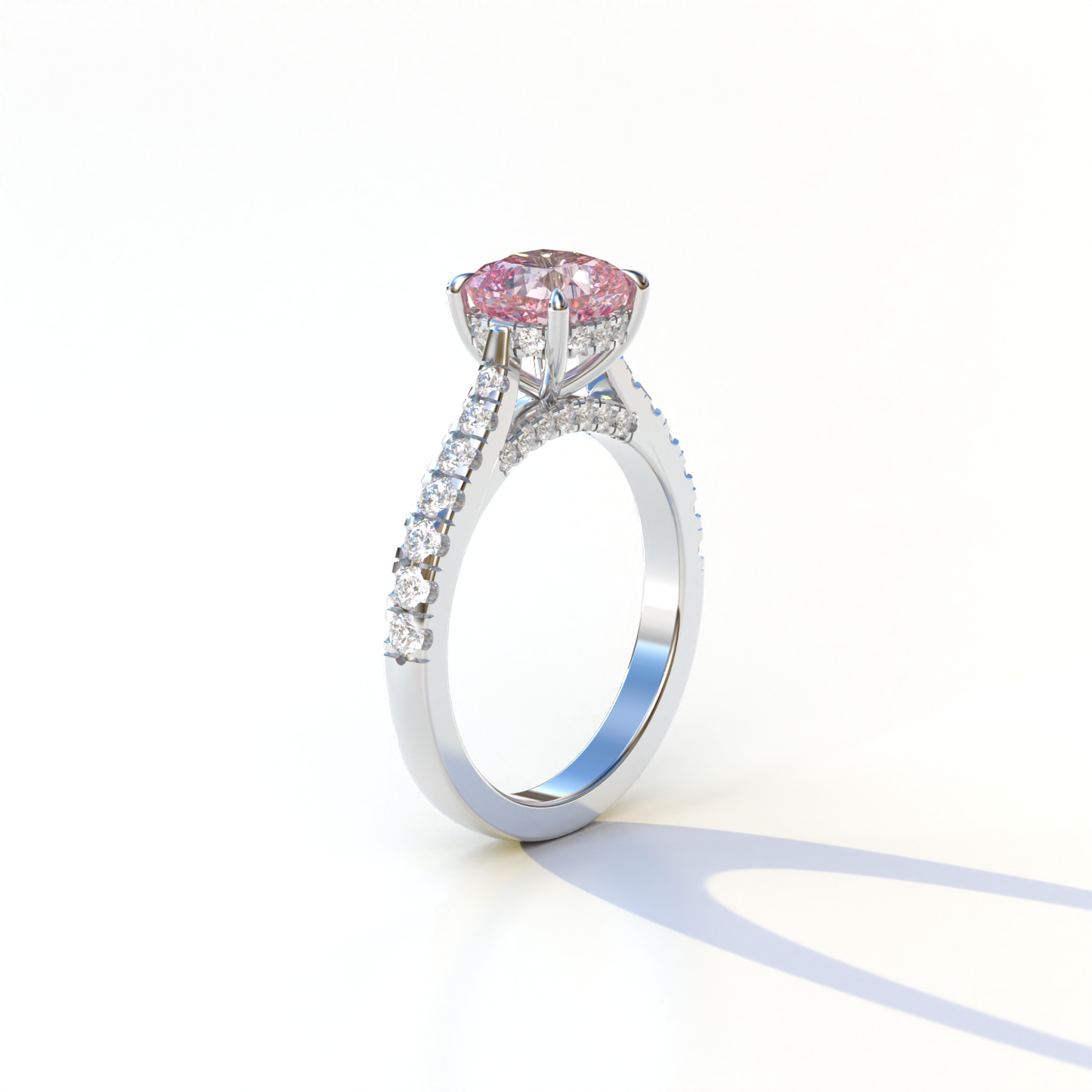 2 Carat Pink Color Cushion Cut Lab Diamond Engagement Ring set - Leo